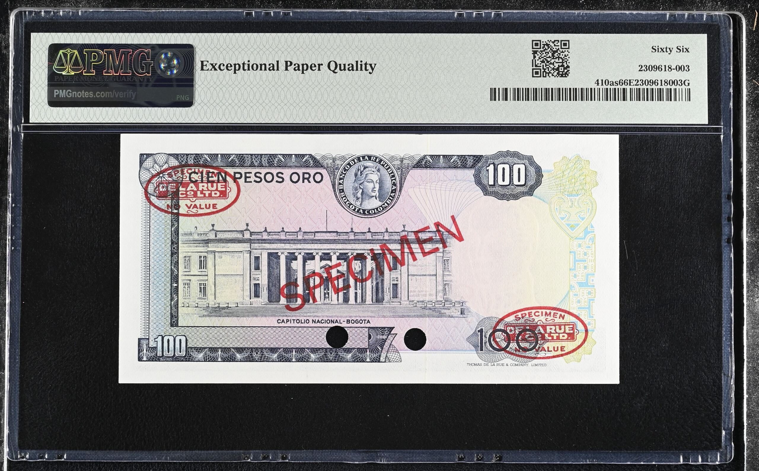 Colombia World Currency Colombia 100 Pesos Oro 1968 Pick 410as PMG Gem UNC 66 EPQ 0152335 Colombia 100 Pesos Oro 1968 Pick 410as PMG Gem UNC 66 EPQ 0152335Colombia 100 Pesos Oro 1968 Pick 410as PMG Gem UNC 66 EPQ 0152335 - Image 2