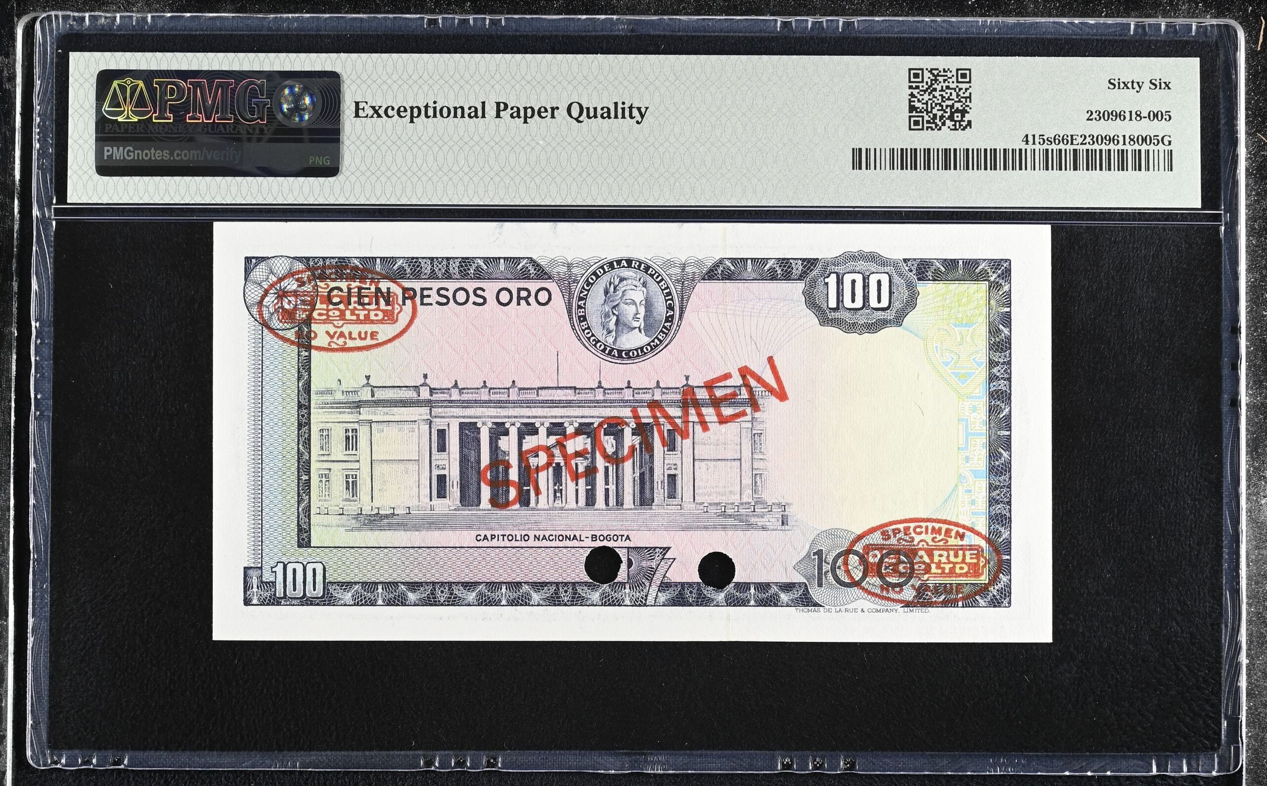 Colombia World Currency Colombia 100 Pesos Oro 1973-4 Pick 415as PMG Gem UNC 66 EPQ 0152337 Colombia 100 Pesos Oro 1973-4 Pick 415as PMG Gem UNC 66 EPQ 0152337Colombia 100 Pesos Oro 1973-4 Pick 415as PMG Gem UNC 66 EPQ 0152337 - Image 2