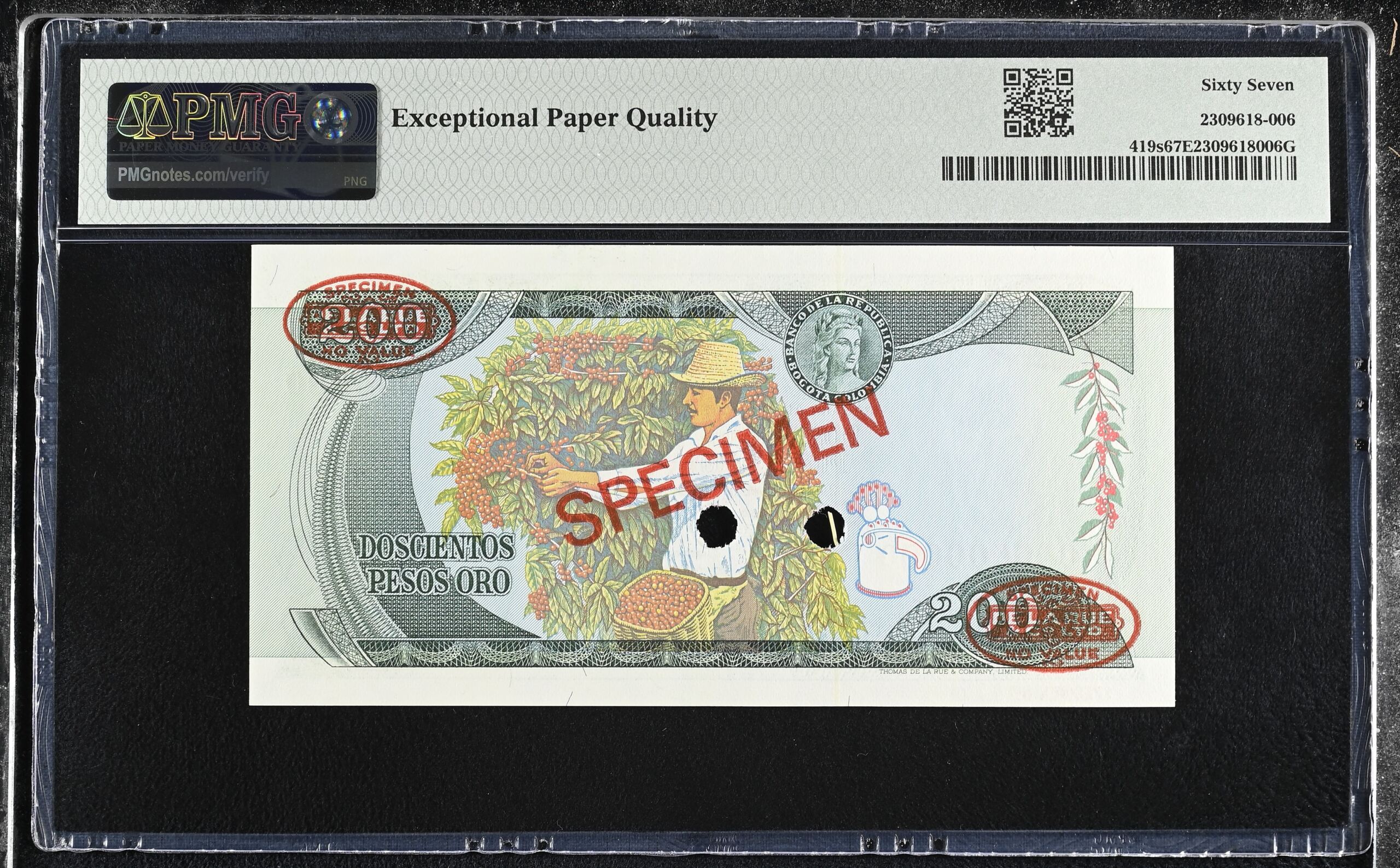 Colombia World Currency Colombia 200 Pesos Oro 1978-80 Pick 419s PMG Superb Gem UNC 67 EPQ 0152338 Colombia 200 Pesos Oro 1978-80 Pick 419s PMG Superb Gem UNC 67 EPQ 0152338Colombia 200 Pesos Oro 1978-80 Pick 419s PMG Superb Gem UNC 67 EPQ 0152338 - Image 2