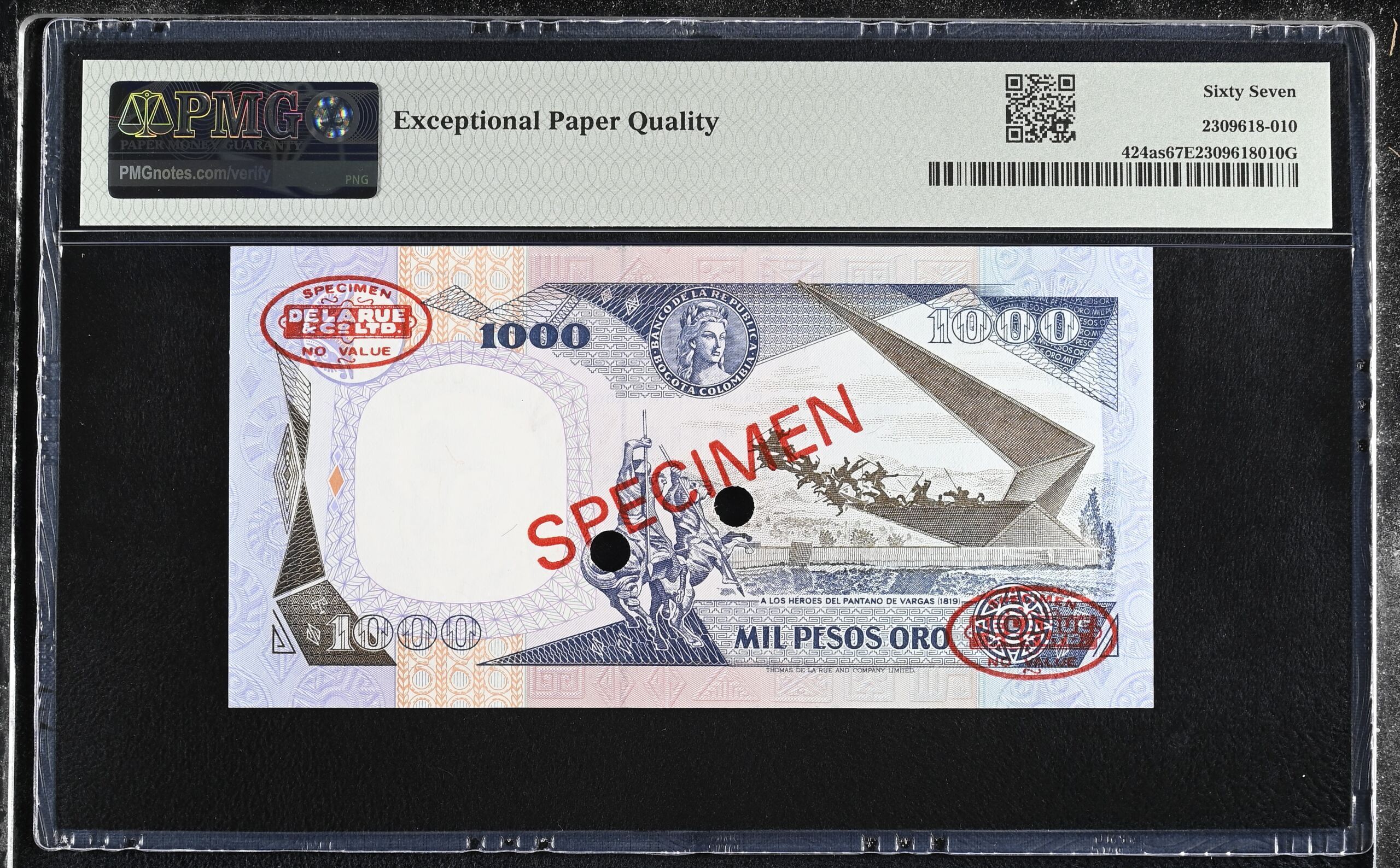 Colombia World Currency Colombia 1,000 Pesos Oro 1982 Pick 424as PMG Superb Gem UNC 67 EPQ 0152342 Colombia 1,000 Pesos Oro 1982 Pick 424as PMG Superb Gem UNC 67 EPQ 0152342Colombia 1,000 Pesos Oro 1982 Pick 424as PMG Superb Gem UNC 67 EPQ 0152342 - Image 2