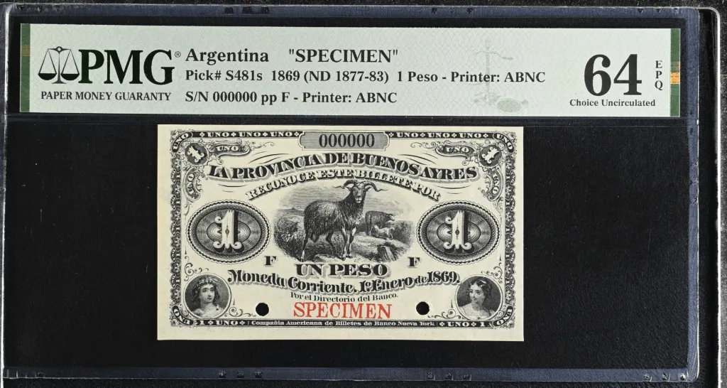 Argentina Peso 1869 PMG Ch UNC64 EPQ Pick #S481s 0152344