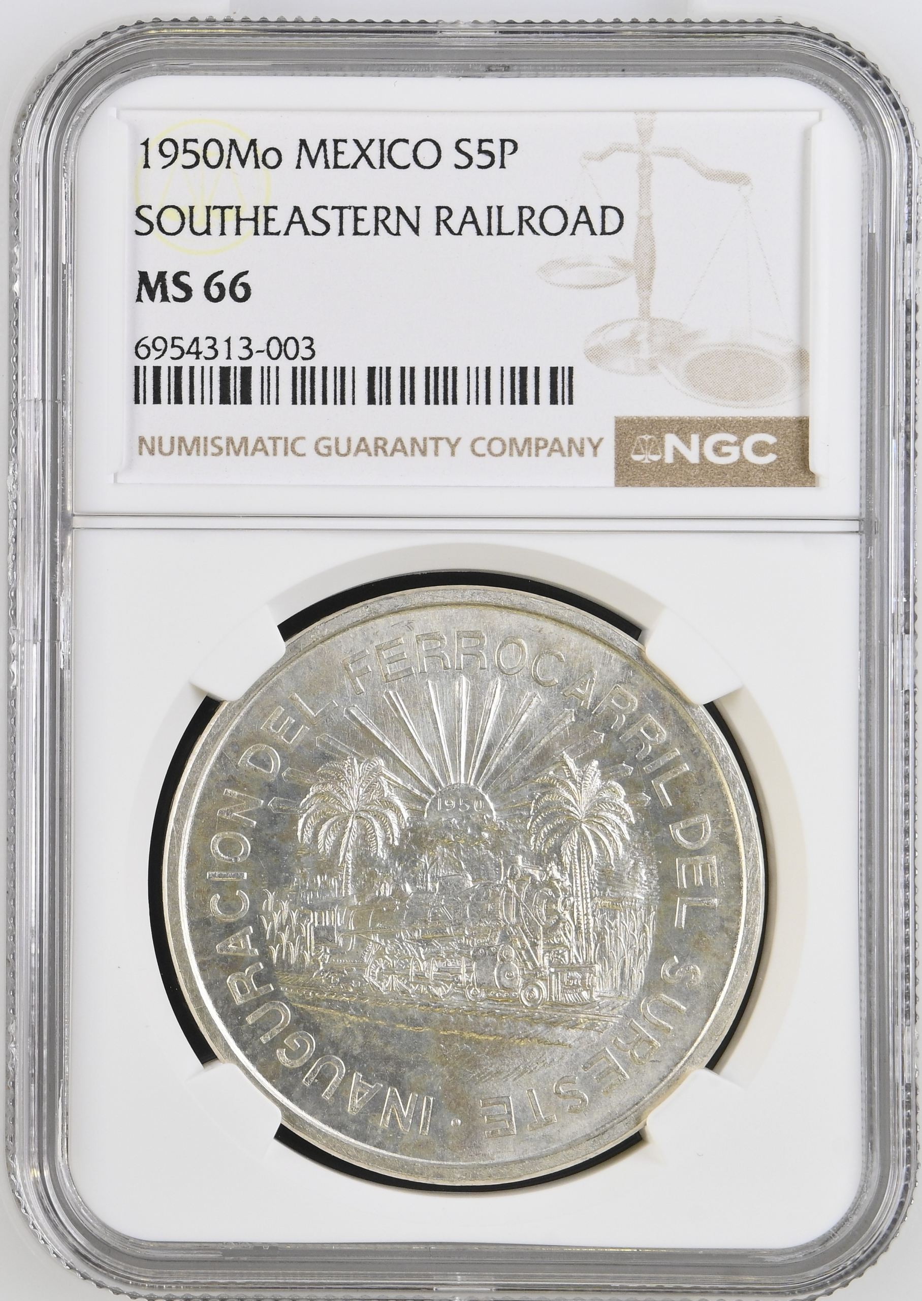 Modern Silver & Minors 5 Peso 1950 Mo NGC MS66 0152354