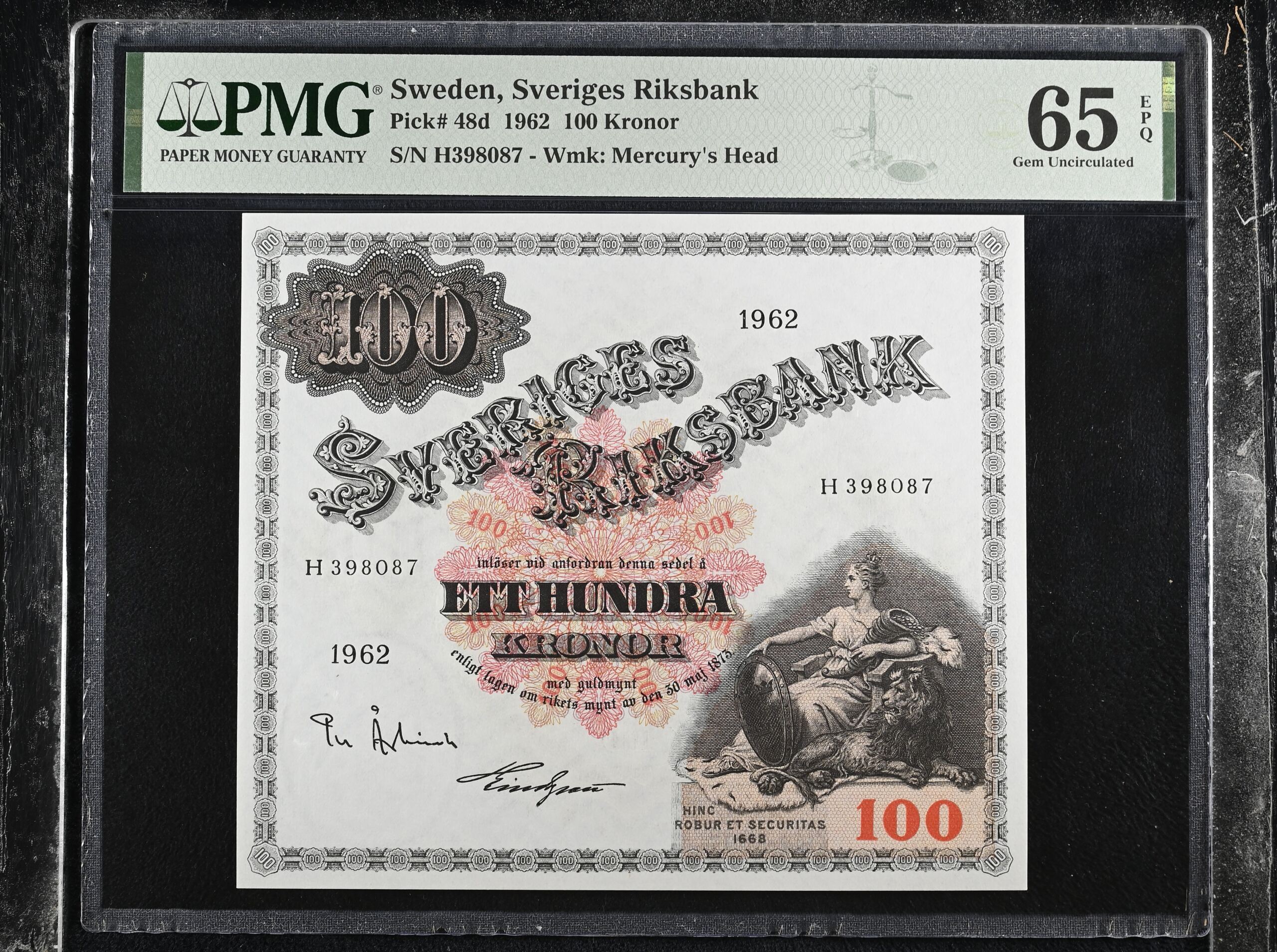 Sweden 100 Kroner 1962 Pick 48d PMG Gem UNC 65 EPQ 0152395