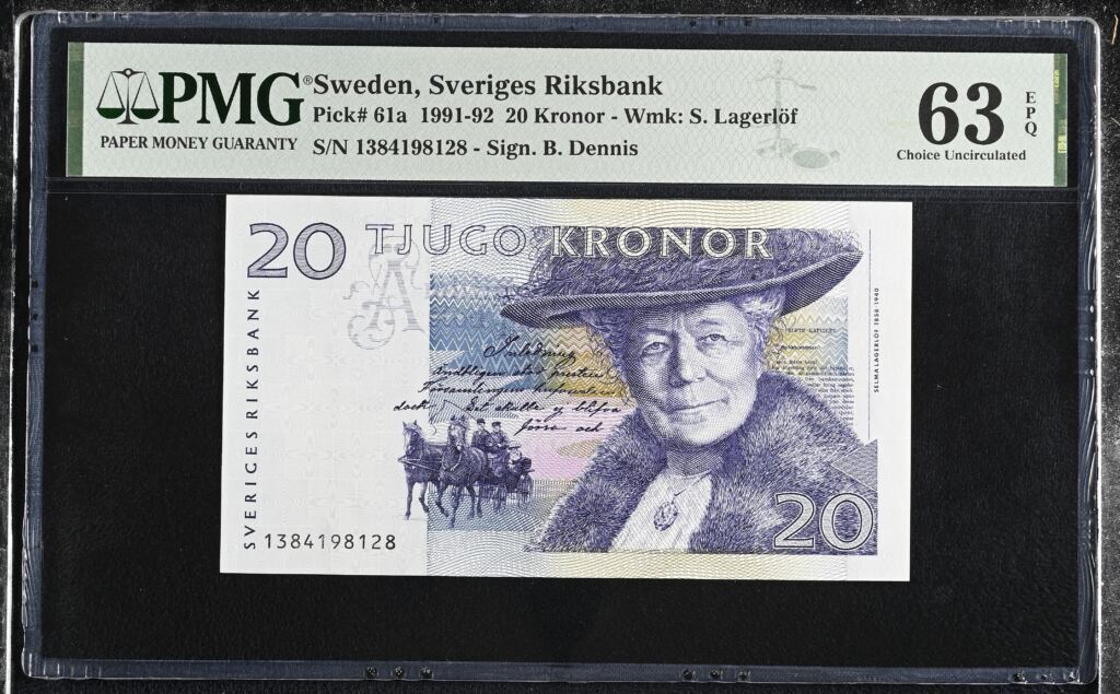 Sweden 20 Kroner 1991-92 Pick 61a PMG Gem UNC 66 EPQ 0152403