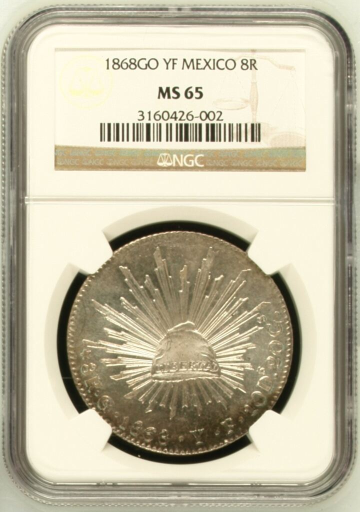 Guanajuato 8 Reales 1868 Go YF NGC MS65 0152409Property of World Numismatics