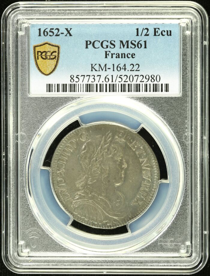 France 1/2 Ecu 1652 X KM-164.22 PCGS MS61 0152539France 1/2 Ecu 1652 X KM-164.22 PCGS MS61 0152539