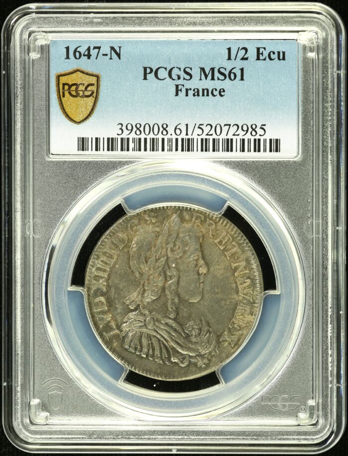 France 1/2 Ecu 1647 N PCGS MS61 0152550France 1/2 Ecu 1647 N PCGS MS61 0152550
