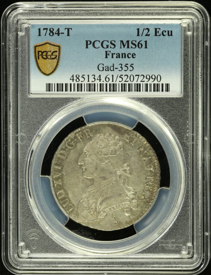 France 1/2 Ecu 1784 T Gad-355 PCGS MS61 0152556France 1/2 Ecu 1784 T Gad-355 PCGS MS61 0152556