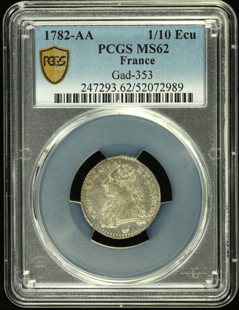 France 1/10 Ecu 1782 AA Gad-353 PCGS MS62 0152569