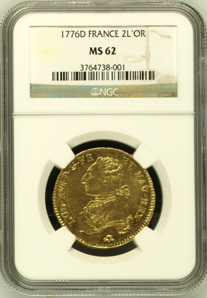 France 2 Louis d or 1776 D NGC MS62 0152583France 2 Louis d or 1776 D NGC MS62 0152583