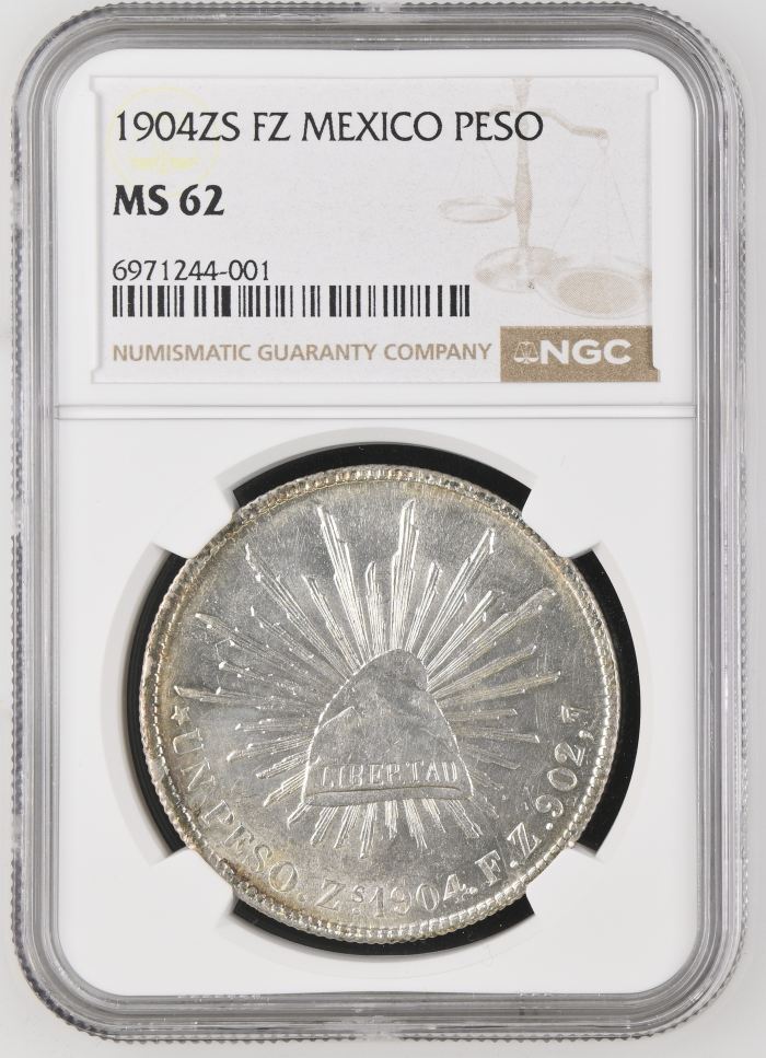 Republic Silver & Minors Peso 1904 Zs FZ NGC MS62 0152671Republic Silver & Minors Peso 1904 Zs FZ NGC MS62 0152671
