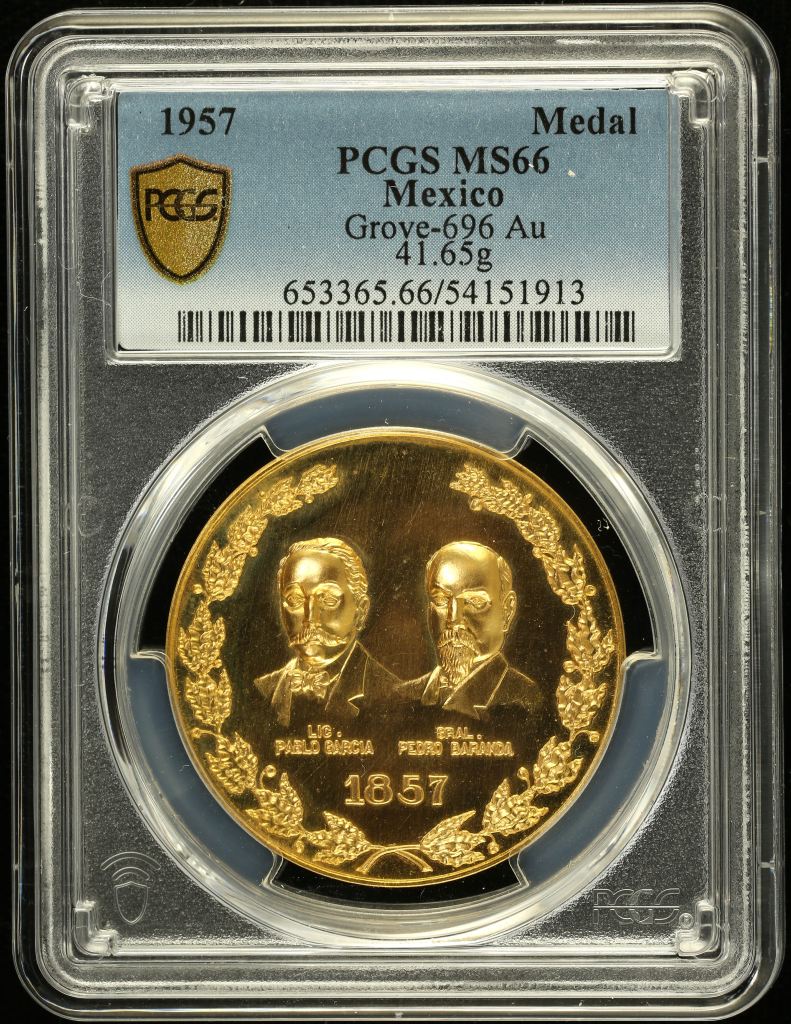Medals & Tokens Modern Gold 1st Centenary of Campeche Gold Medal 1957 Grove-696 PCGS MS66 0152182