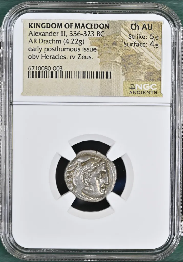 Macedonian Kings Alexander III(The Great) 336-323 BC AR Drachm NGC Ch AU 0152446