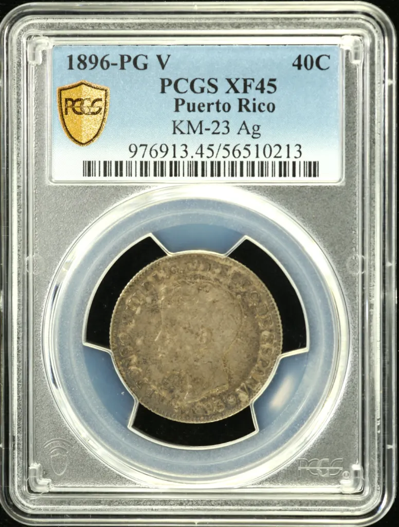 Puerto Rico 40 Centavo 1896 PG V PCGS XF45 KM-23 0151837