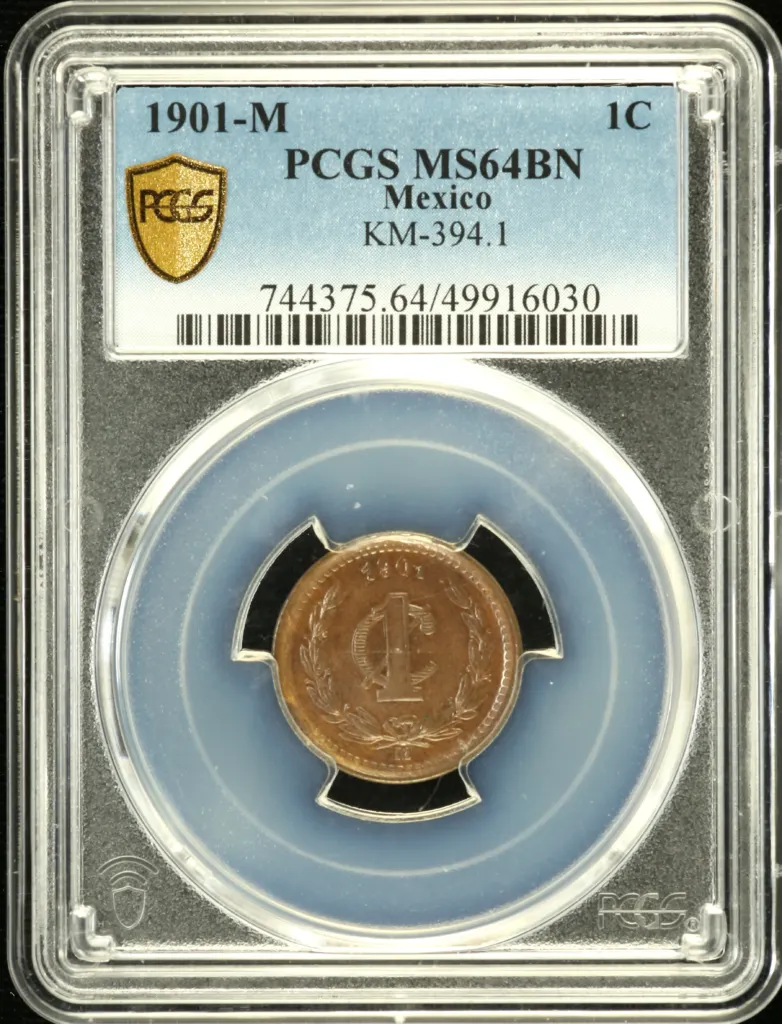 Mexican Coins Republic Silver & Minors Republic Silver & Minors Centavo 1901 M KM-394.1 PCGS MS64BN 0151908 Republic Silver & Minors Centavo 1901 M KM-394.1 PCGS MS64BN 0151908