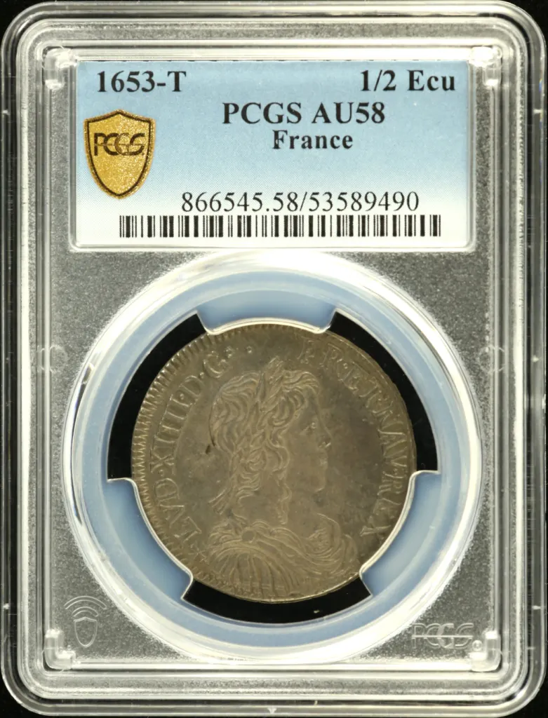 Europe France World Coins France 1/2 Ecu 1653 T PCGS AU58 0152541 France 1/2 Ecu 1653 T PCGS AU58 0152541