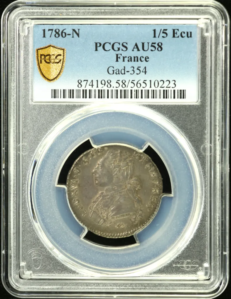 France 1/5 Ecu 1786 N PCGS AU58 GAD-354 0152566