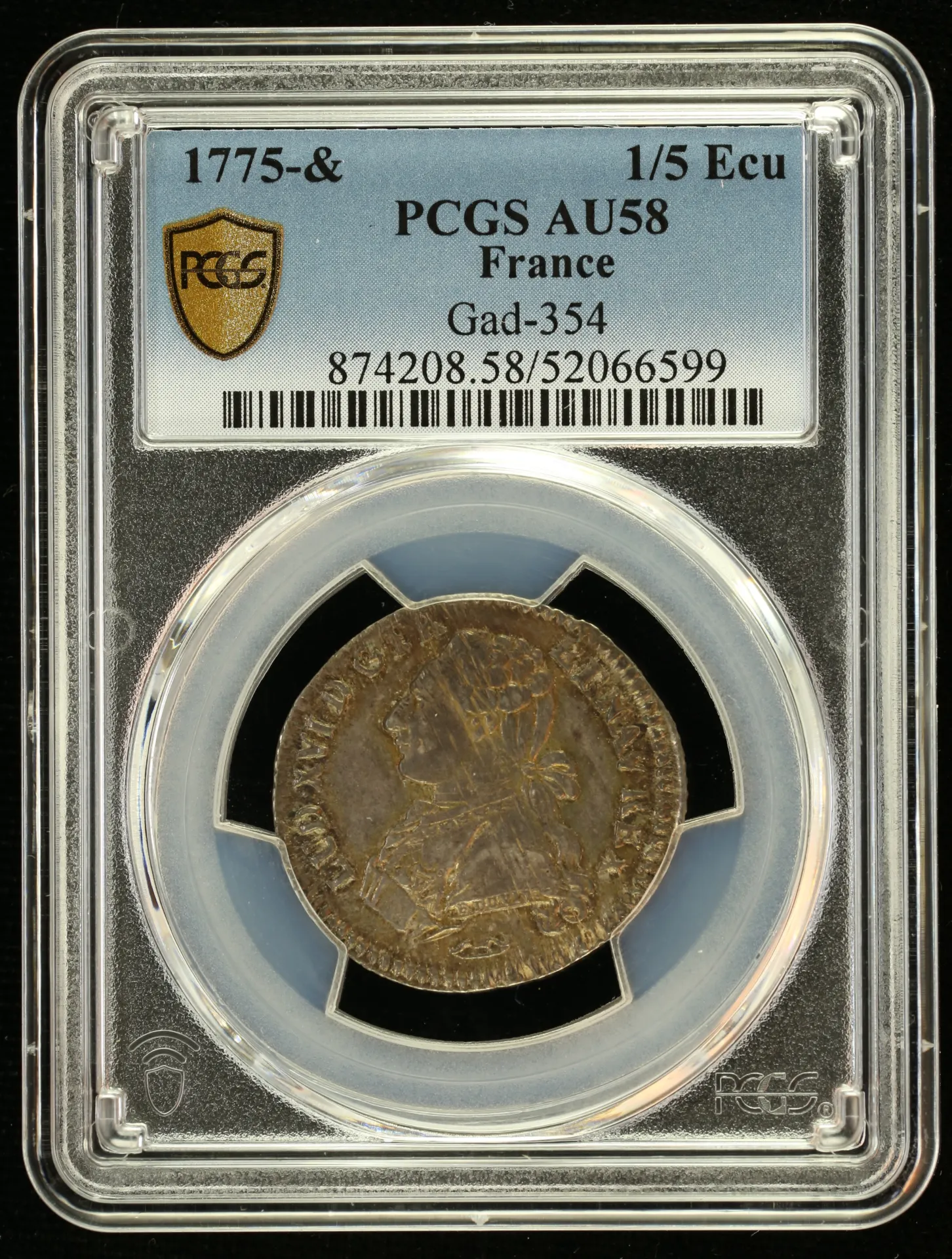 France 1/5 Ecu 1775 & PCGS AU58 Gad-354 0152506