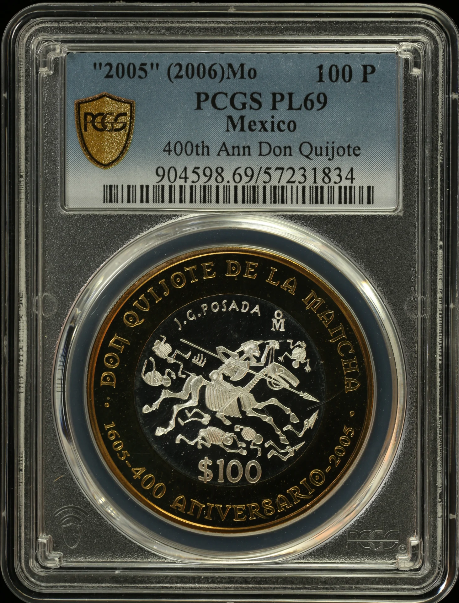 100 Peso Mexican Coins Modern Silver & Minors Modern Silver & Minors 100 Peso 2005 (2006) Mo PCGS PL69 0152011 Modern Silver & Minors 100 Peso 2005 (2006) Mo PCGS PL69 0152011