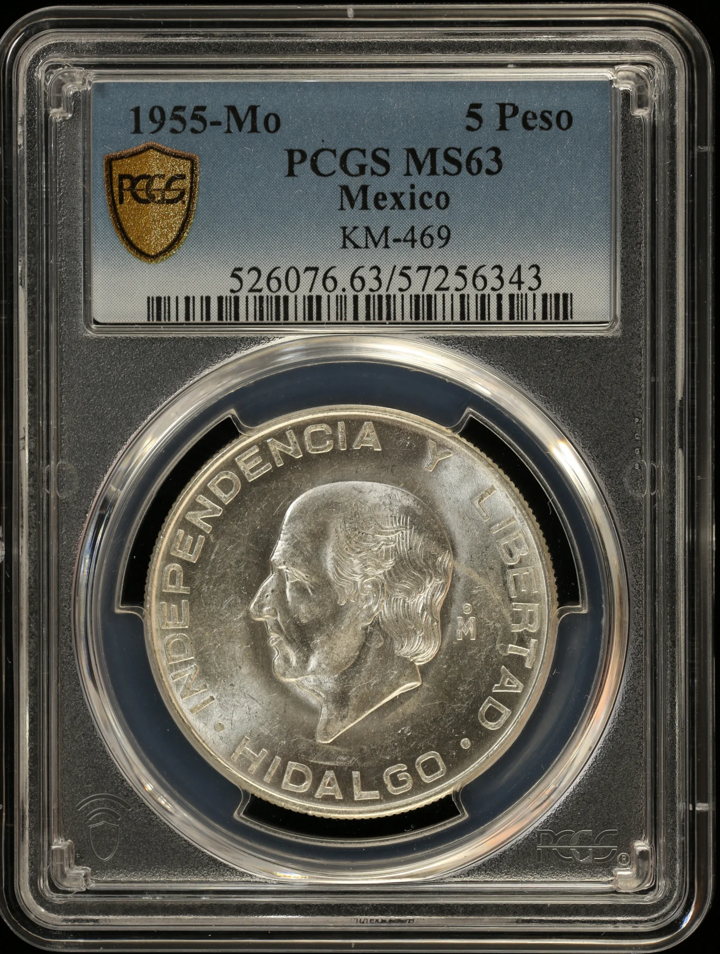 5 Peso Mexican Coins Modern Silver & Minors Modern Silver & Minors 5 Peso 1955 Mo KM-469 PCGS MS63 0152100 Modern Silver & Minors 5 Peso 1955 Mo KM-469 PCGS MS63 0152100