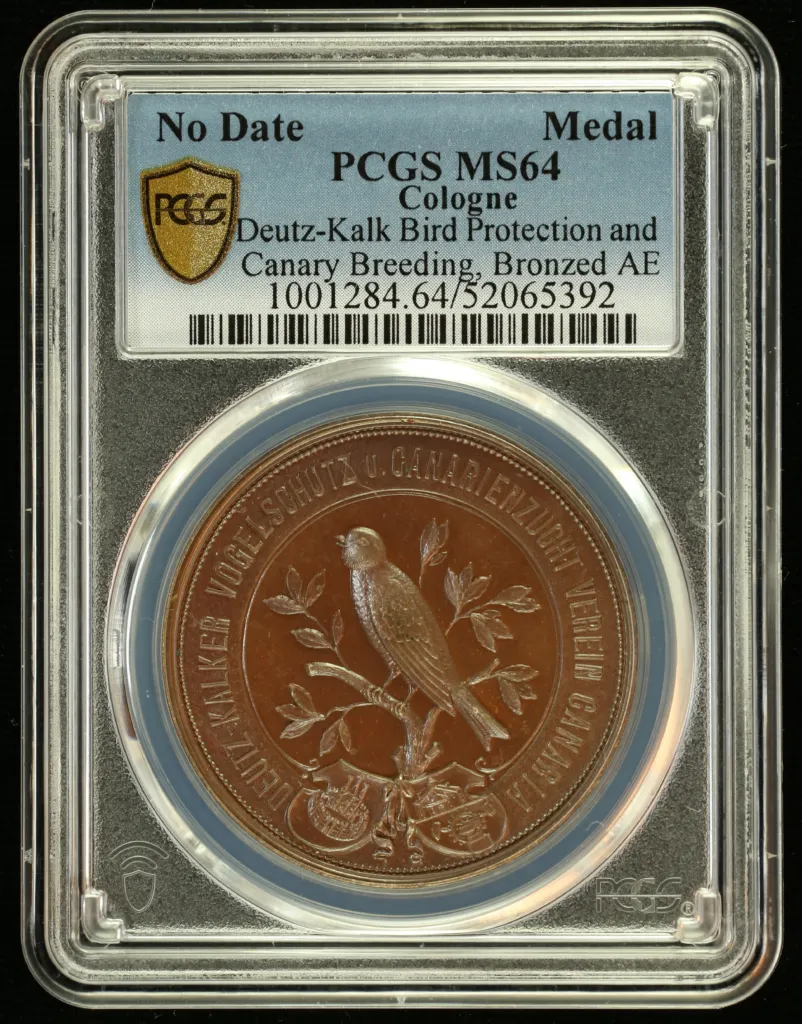 Germany Bird Protection and Canary Breeding Bronze Medal Cologne PCGS MS64 0151821