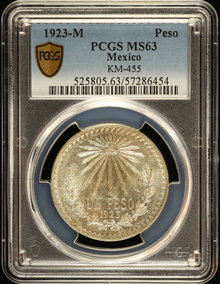 Modern Silver & Minors Peso 1923 M KM-455 PCGS MS63 0152685Modern Silver & Minors Peso 1923 M KM-455 PCGS MS63 0152685