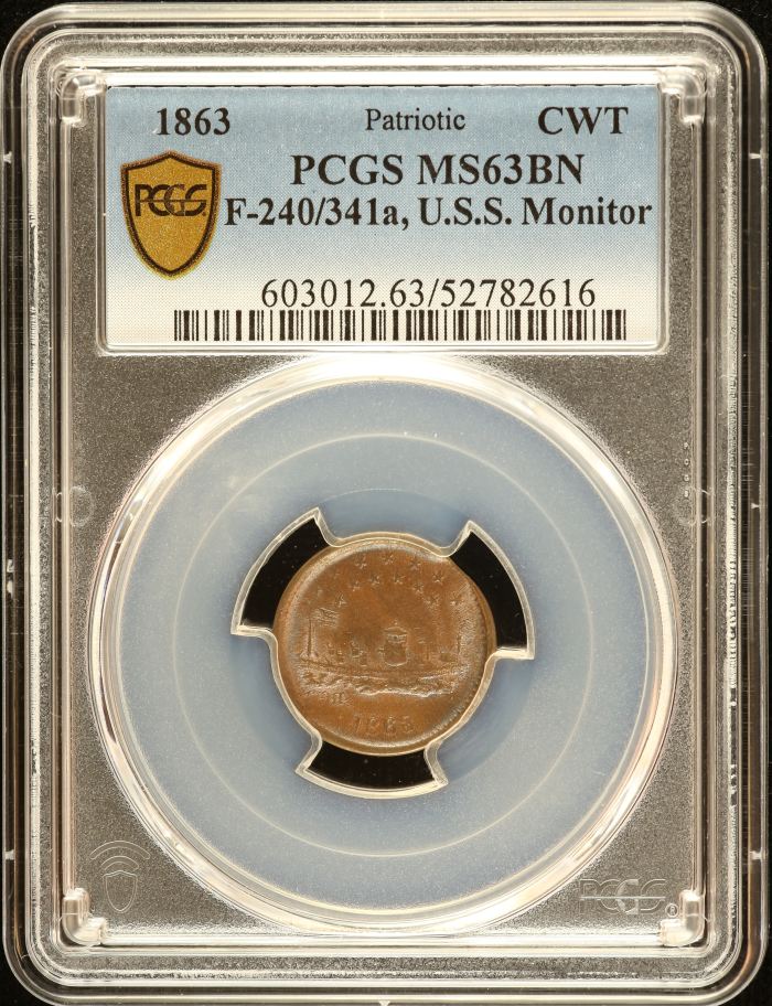 United States USS Monitor Civil War Token 1863 F-240/341a PCGS MS63BN 0152622United States USS Monitor Civil War Token 1863 F-240/341a PCGS MS63BN 0152622