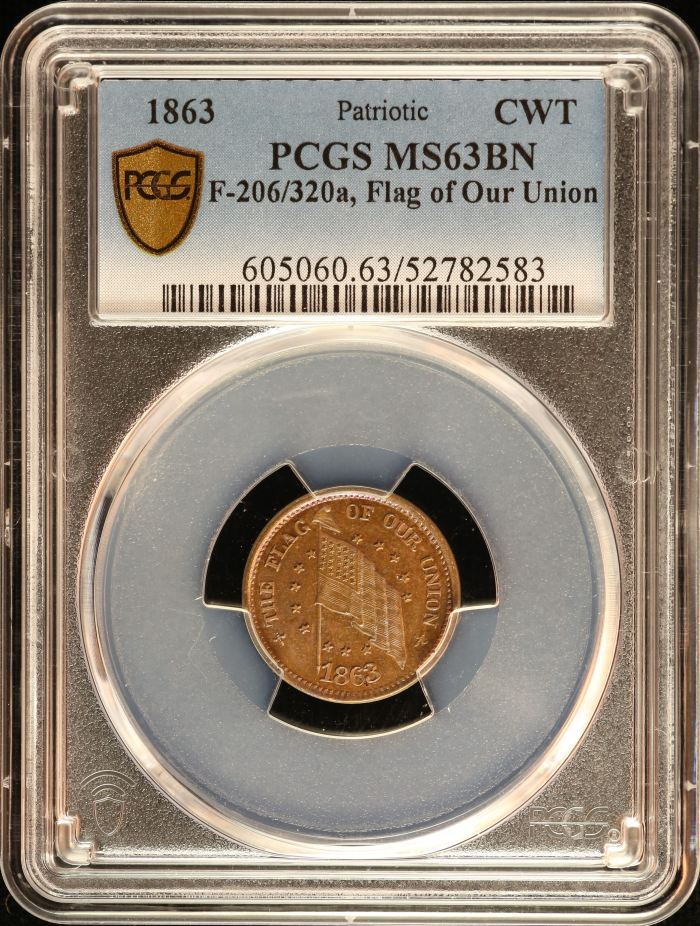 United States Flag of Our Union Civil War Token 1863 F-206/320a PCGS MS63BN 0152652United States Flag of Our Union Civil War Token 1863 F-206/320a PCGS MS63BN 0152652