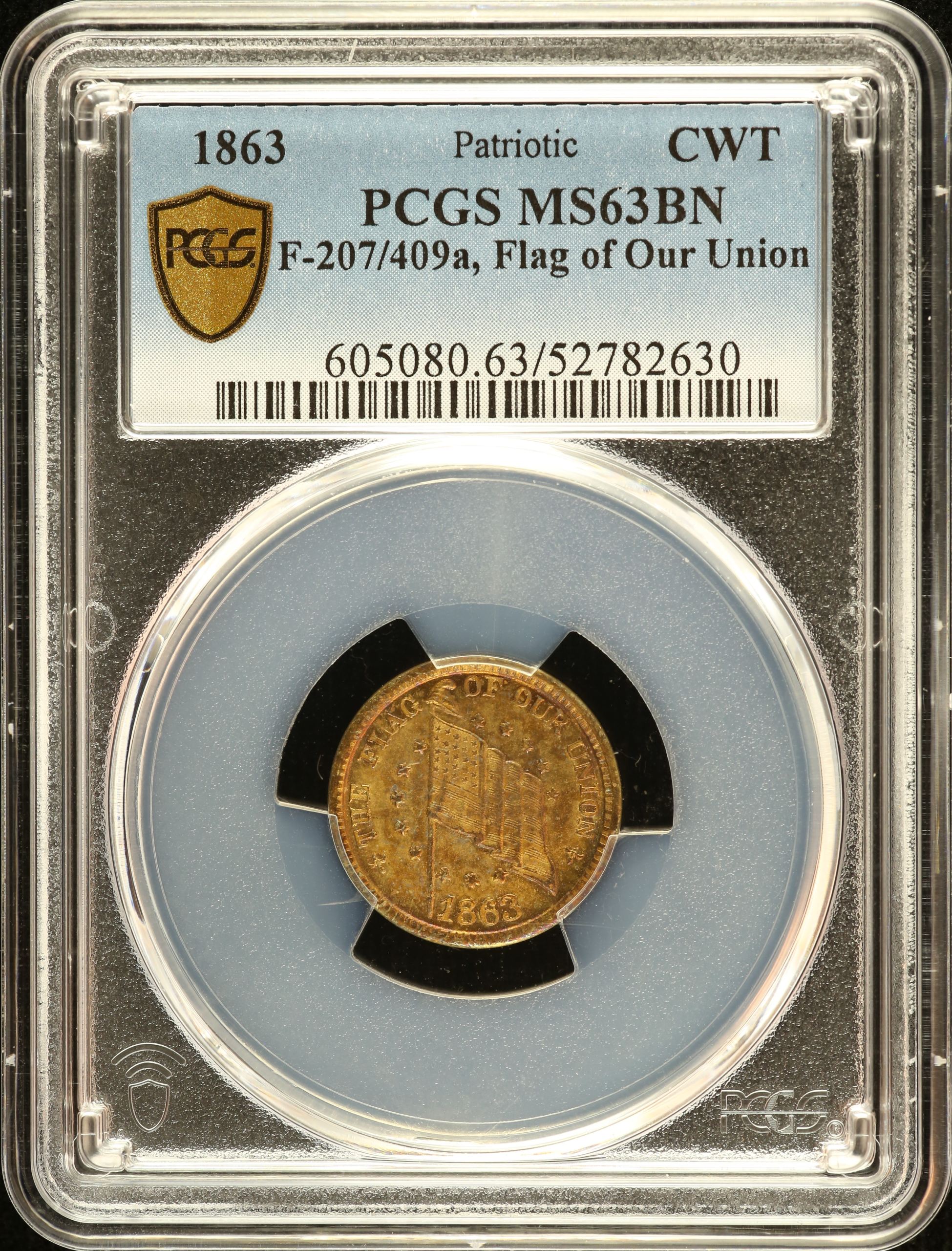 United States Flag of Our Union Civil War Token 1863 F-207/409a PCGS MS63BN 0152634