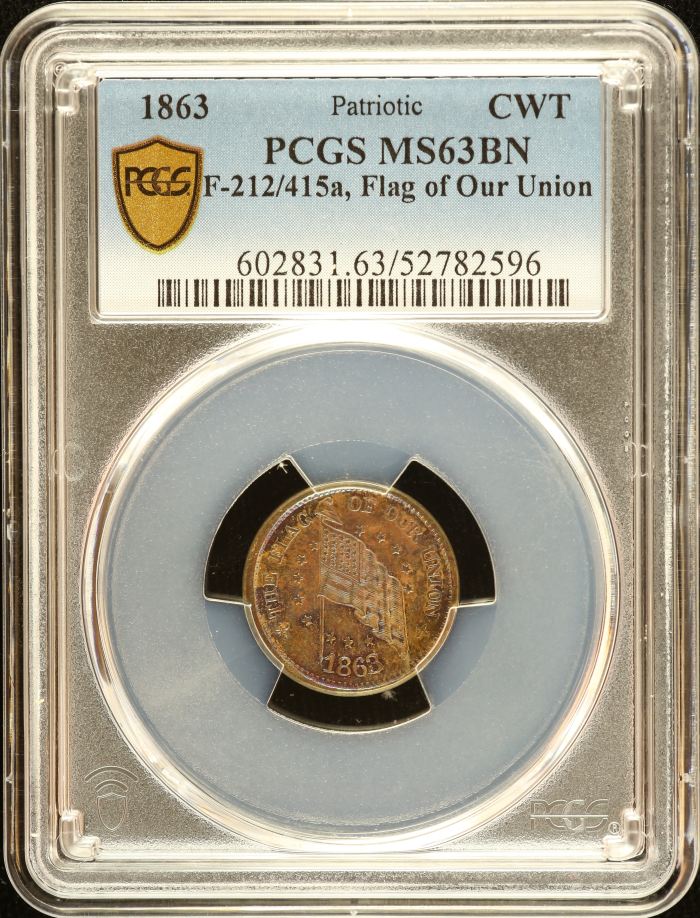 United States Flag of Our Union Civil War Token 1863 F-212/415a PCGS MS63BN 0152645United States Flag of Our Union Civil War Token 1863 F-212/415a PCGS MS63BN 0152645