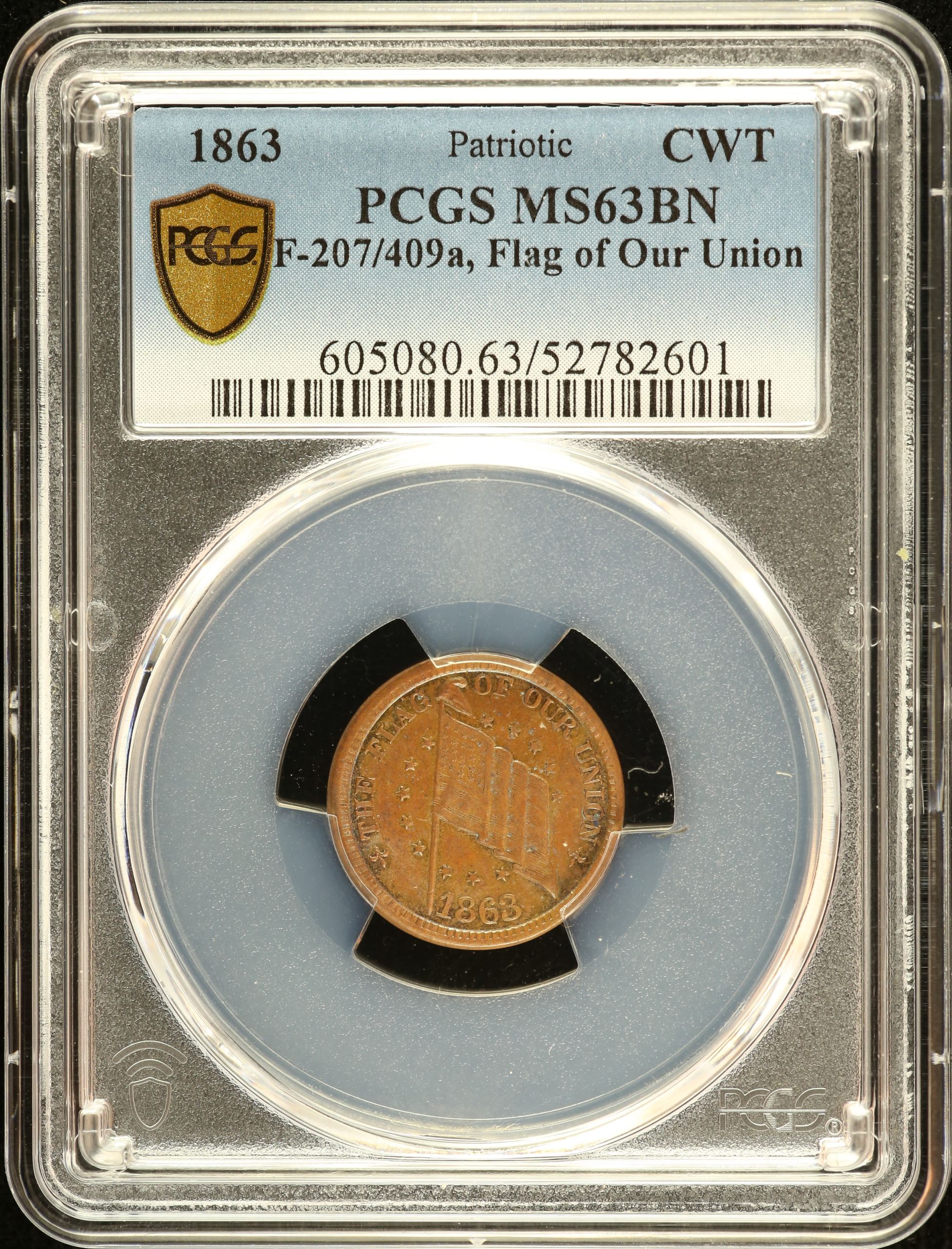 United States Flag of Our Union Civil War Token 1863 F-207/409a PCGS MS63BN 0152635