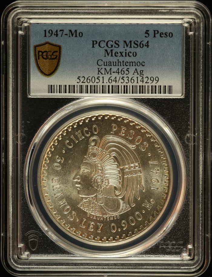 Modern Silver & Minors 5 Peso 1947 Mo KM-465 PCGS MS64 0152677Modern Silver & Minors 5 Peso 1947 Mo KM-465 PCGS MS64 0152677