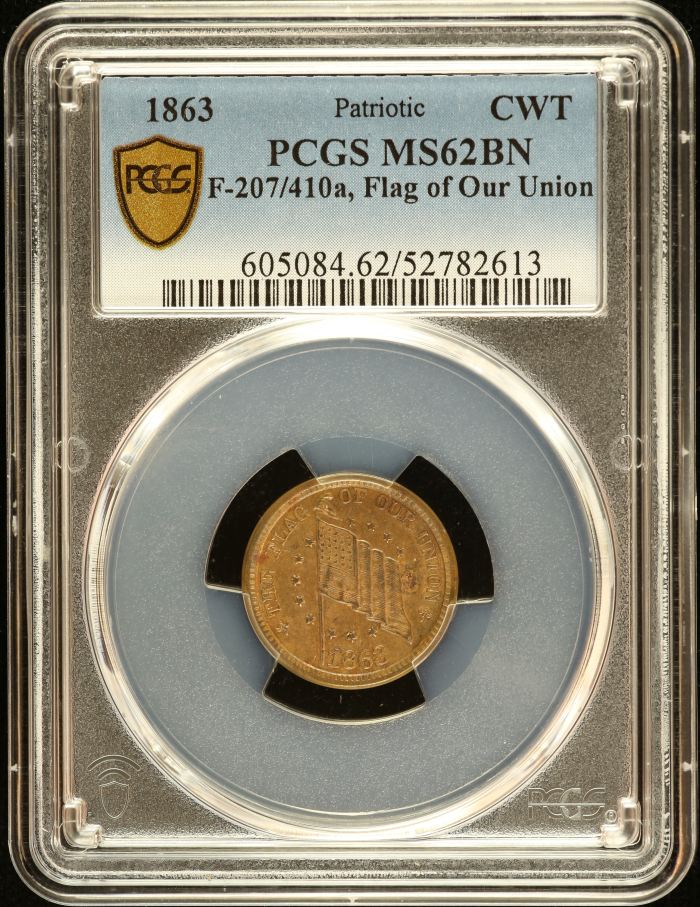United States Flag of Our Union Civil War Token 1863 F-207/410a PCGS MS62BN 0152646United States Flag of Our Union Civil War Token 1863 F-207/410a PCGS MS62BN 0152646