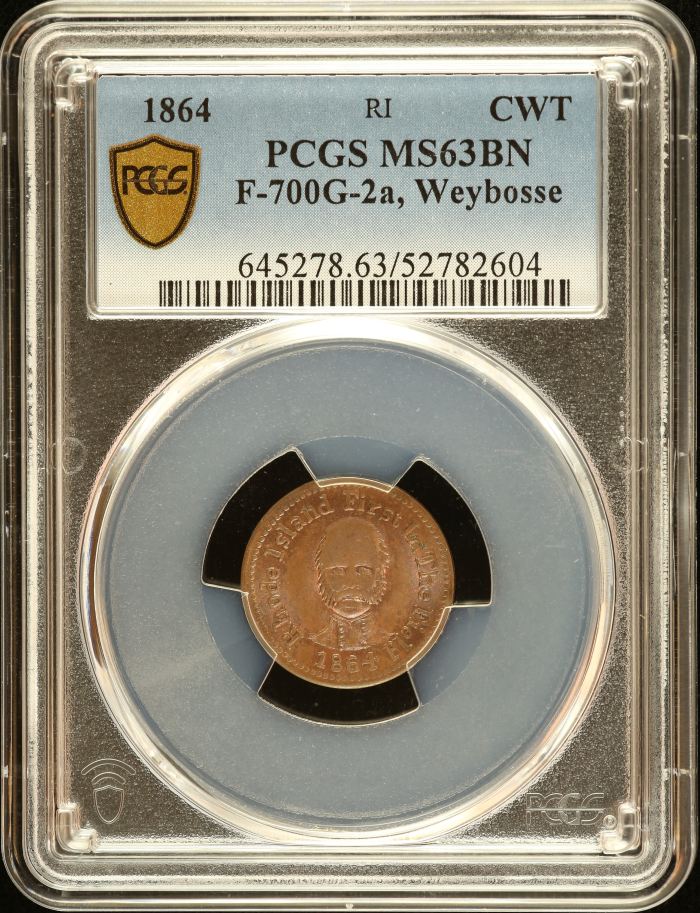 United States Weybosse Civil War Token 1864 F-700G-2a PCGS MS63BN 0152626United States Weybosse Civil War Token 1864 F-700G-2a PCGS MS63BN 0152626