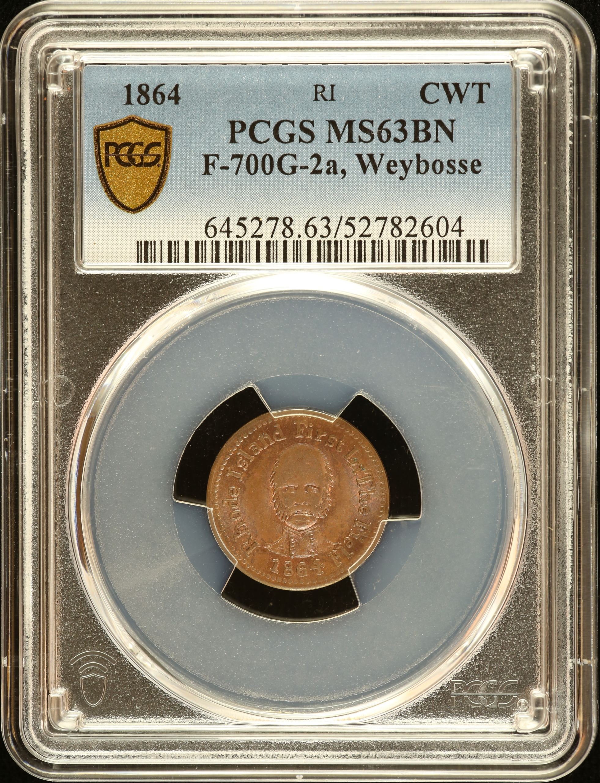 United States Weybosse Civil War Token 1864 F-700G-2a PCGS MS63BN 0152626