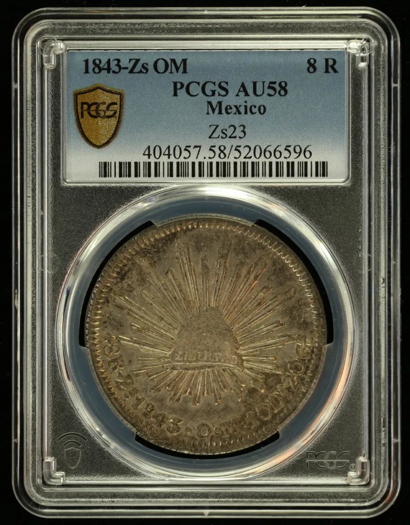 Zacatecas 8 Reales 1843 Zs OM PCGS AU58 0152412