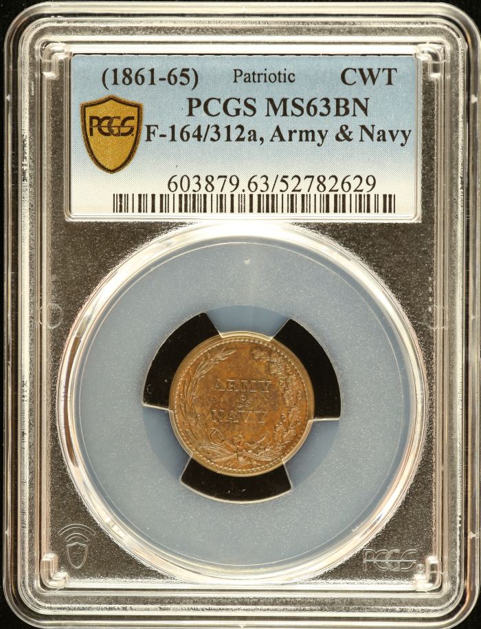 United States Army & Navy Civil War Token (1861-65) F-164/312a PCGS MS63BN 0152649United States Army & Navy Civil War Token (1861-65) F-164/312a PCGS MS63BN 0152649