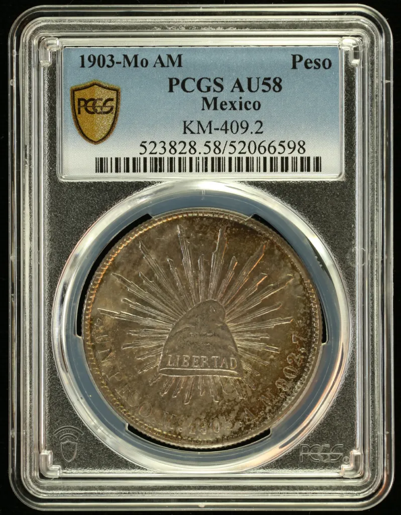 Republic Silver & Minors Peso 1903 Mo AM PCGS AU58 KM-409.2 0152475