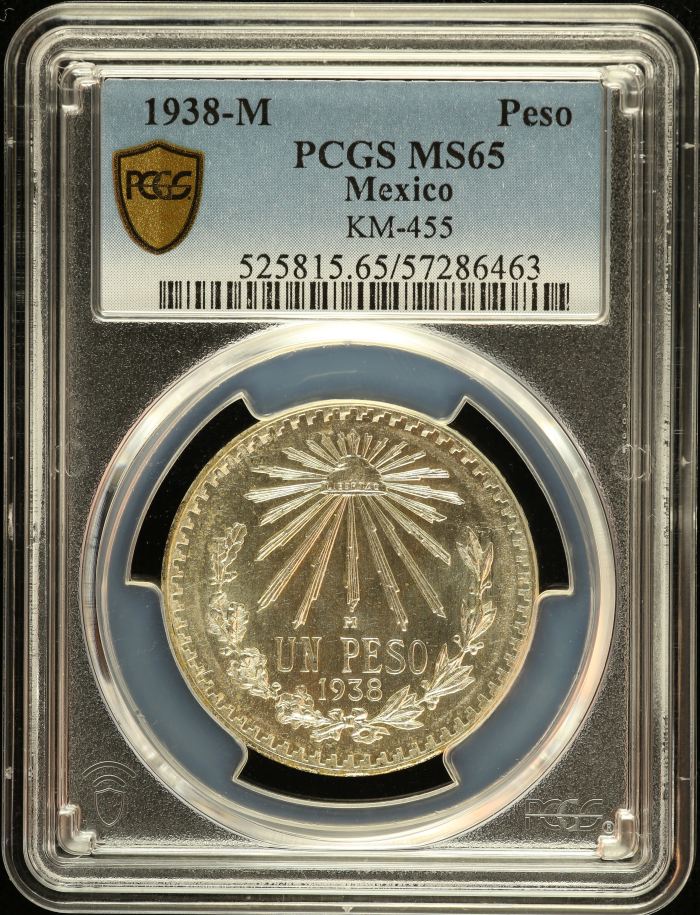 Modern Silver & Minors Peso 1938 M KM-455 PCGS MS65 0152694Modern Silver & Minors Peso 1938 M KM-455 PCGS MS65 0152694