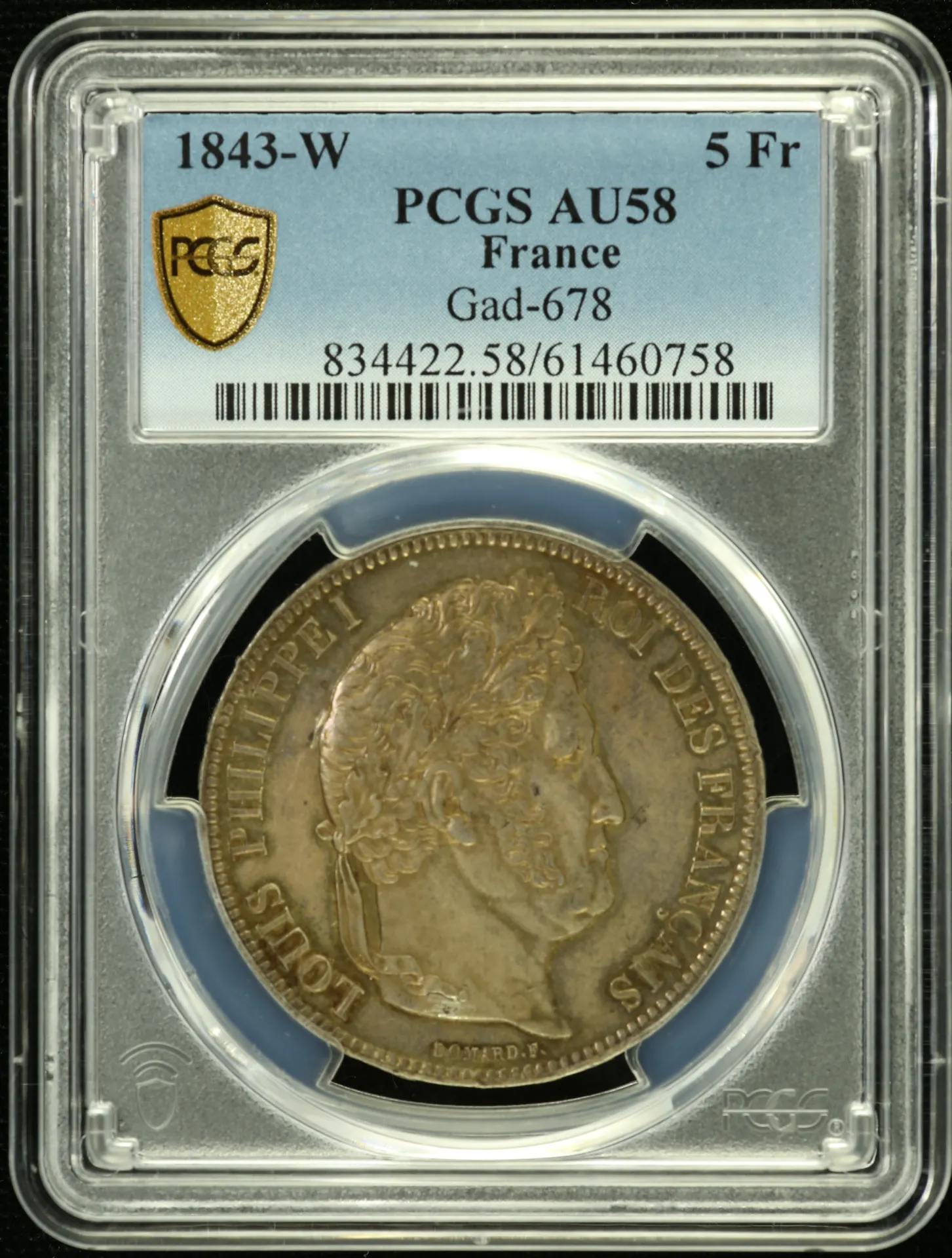 Europe France World Coins France 5 Franc 1843 W PCGS AU58 Gad-678 0151748 France 5 Franc 1843 W PCGS AU58 Gad-678 0151748France 5 Franc 1843 W PCGS AU58 Gad-678 0151748
