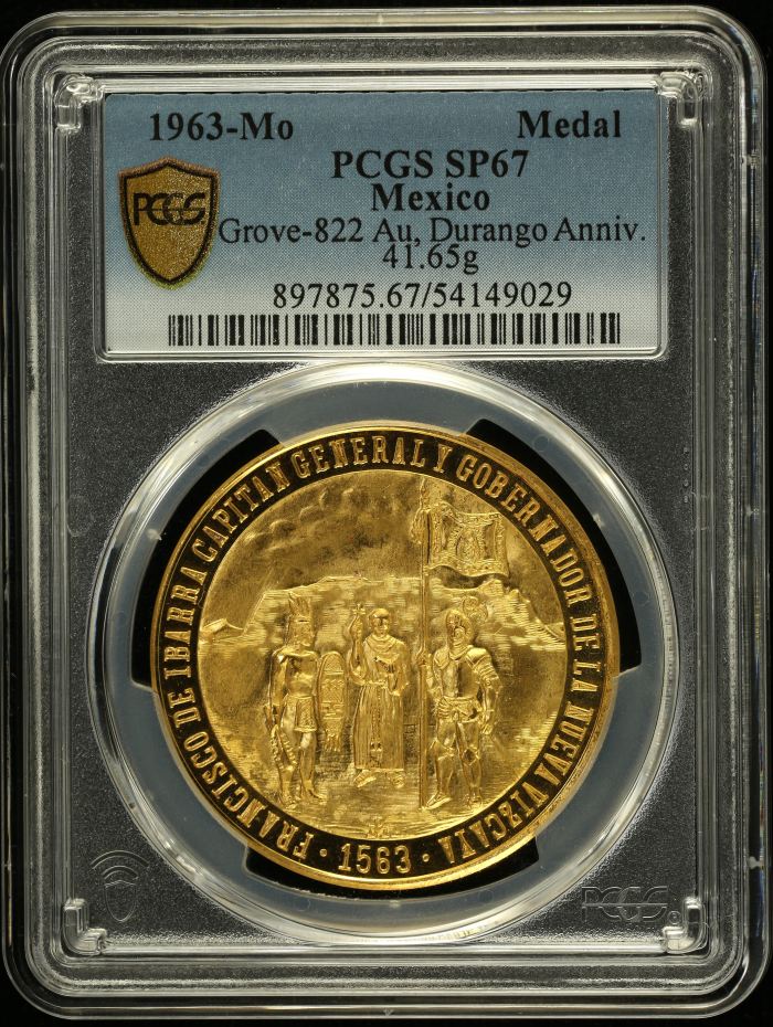 Medals & Tokens Modern Gold Durango Anniversary Gold Medal 1963 Mo Grove-822 PCGS SP67 0152197Medals & Tokens Modern Gold Durango Anniversary Gold Medal 1963 Mo Grove-822 PCGS SP67 0152197
