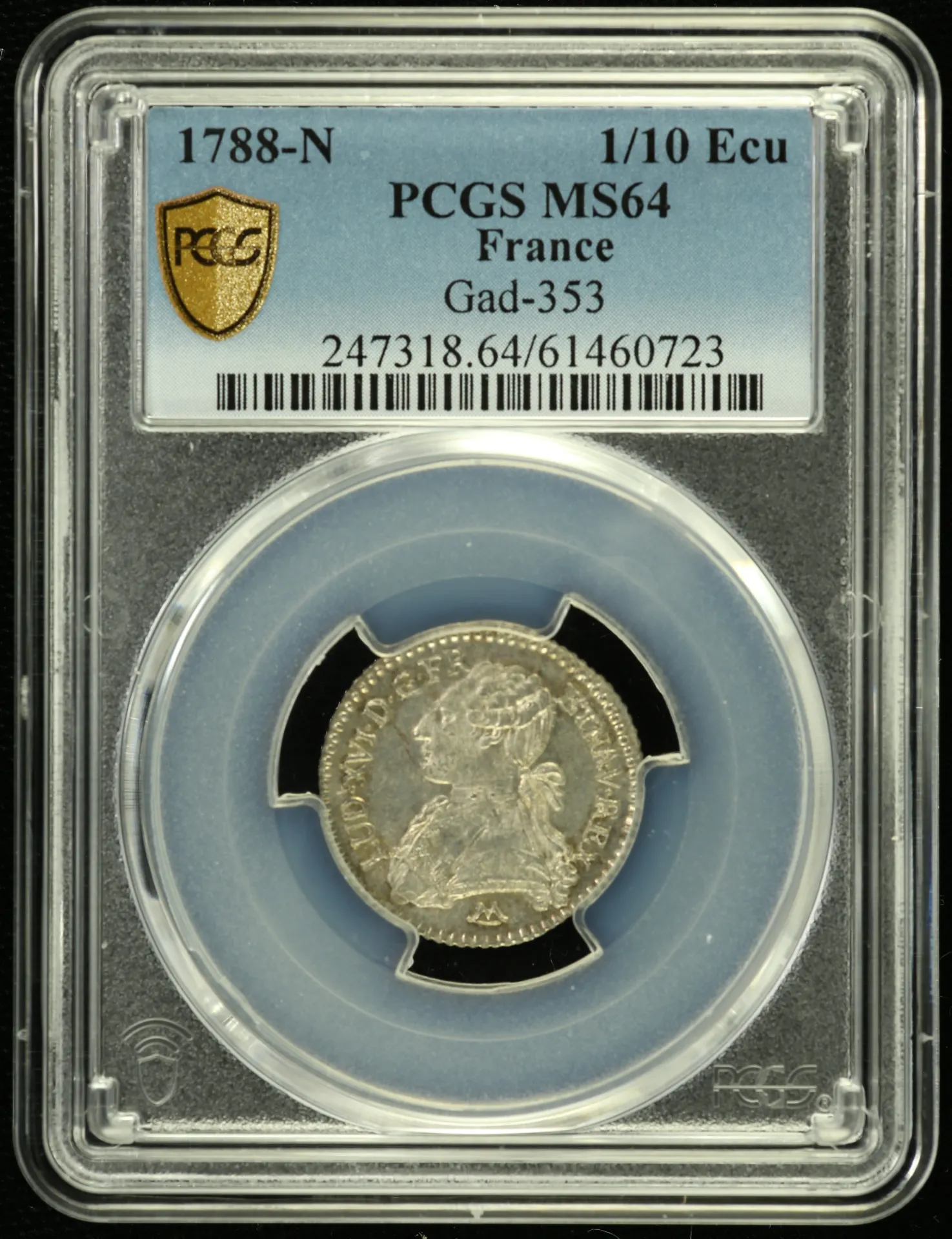 Europe France World Coins France 1/10 Ecu 1788 N PCGS MS64 Gad-353 0152570 France 1/10 Ecu 1788 N PCGS MS64 Gad-353 0152570France 1/10 Ecu 1788 N PCGS MS64 Gad-353 0152570