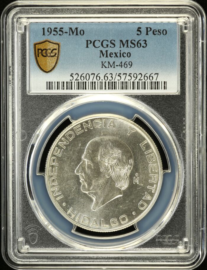 Modern Silver & Minors 5 Peso 1955 Mo KM-469 PCGS MS63 0153035Modern Silver & Minors 5 Peso 1955 Mo KM-469 PCGS MS63 0153035