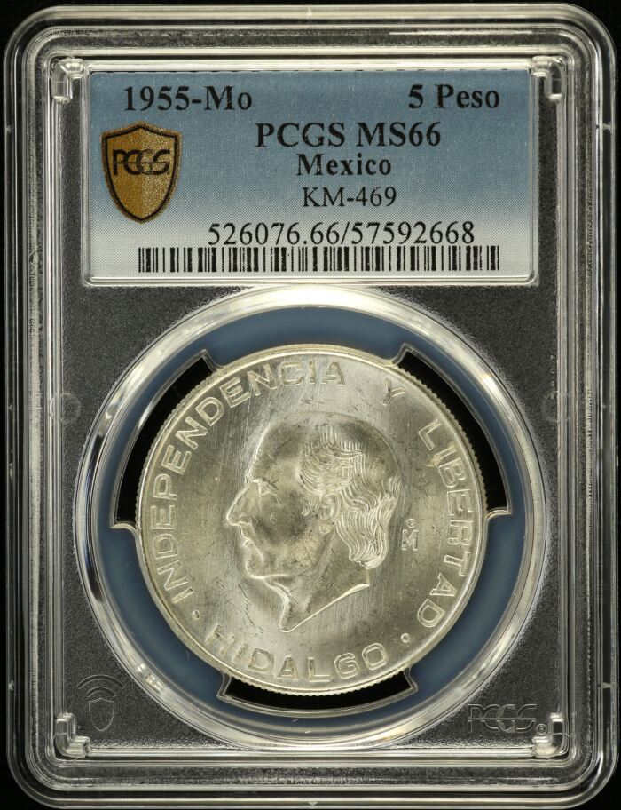 Modern Silver & Minors 5 Peso 1955 Mo KM-469 PCGS MS66 0153054Modern Silver & Minors 5 Peso 1955 Mo KM-469 PCGS MS66 0153054