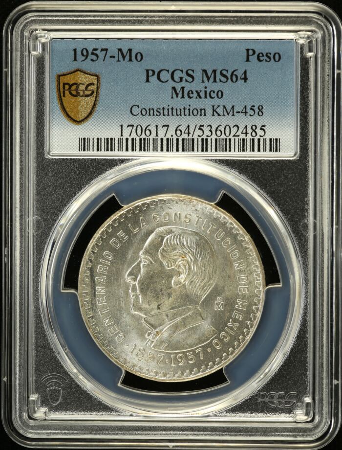 Modern Silver & Minors Peso 1957 Mo KM-458 PCGS MS64 0153057Modern Silver & Minors Peso 1957 Mo KM-458 PCGS MS64 0153057