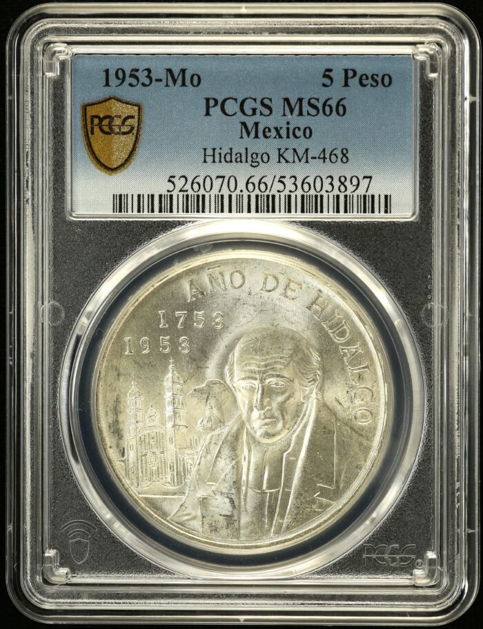 Modern Silver & Minors 5 Peso 1953 Mo KM-468 PCGS MS66 0152942Modern Silver & Minors 5 Peso 1953 Mo KM-468 PCGS MS66 0152942