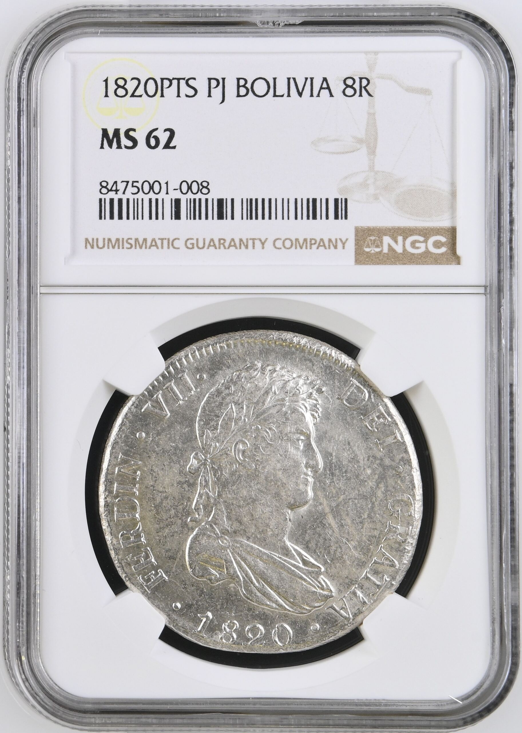 Bolivia 8 Reales 1820 Pts PJ NGC MS62 0152983