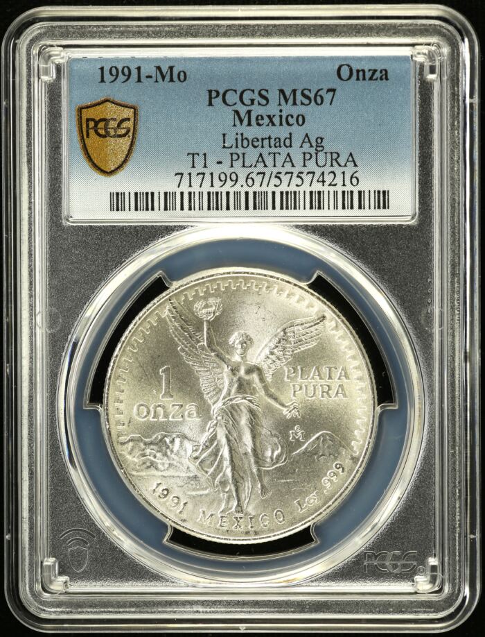 Modern Silver & Minors Onza 1991 Mo PCGS MS67 0152985Modern Silver & Minors Onza 1991 Mo PCGS MS67 0152985