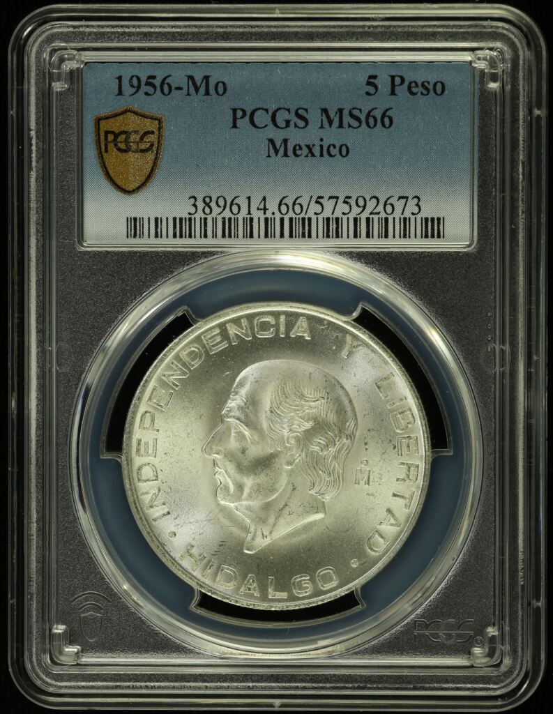 5 Peso  Mexican Coins  Modern Silver & Minors Modern Silver & Minors 5 Peso 1956 Mo PCGS MS66 0153030 Modern Silver & Minors 5 Peso 1956 Mo PCGS MS66 0153030