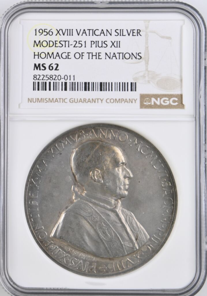 Italy/San Marino/Vatican Homage of the Nations Pius XII Silver Medal 1956 XVIII Modesti-251 NGC MS62 0153088